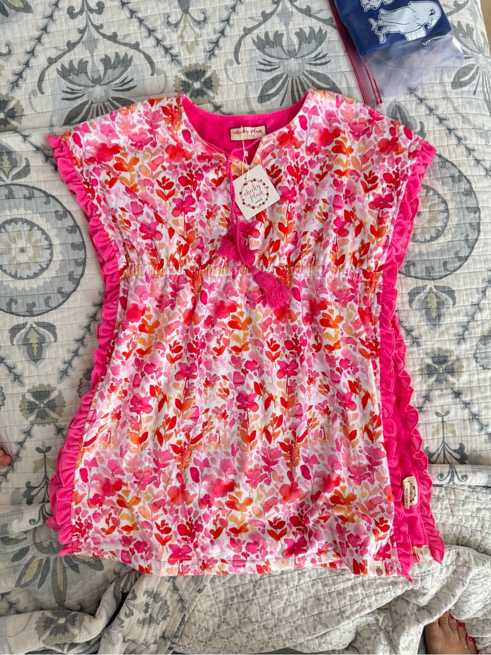 NWT Cheeky Plum Girls Pink Floral Tassel Swim Cover Up Dress